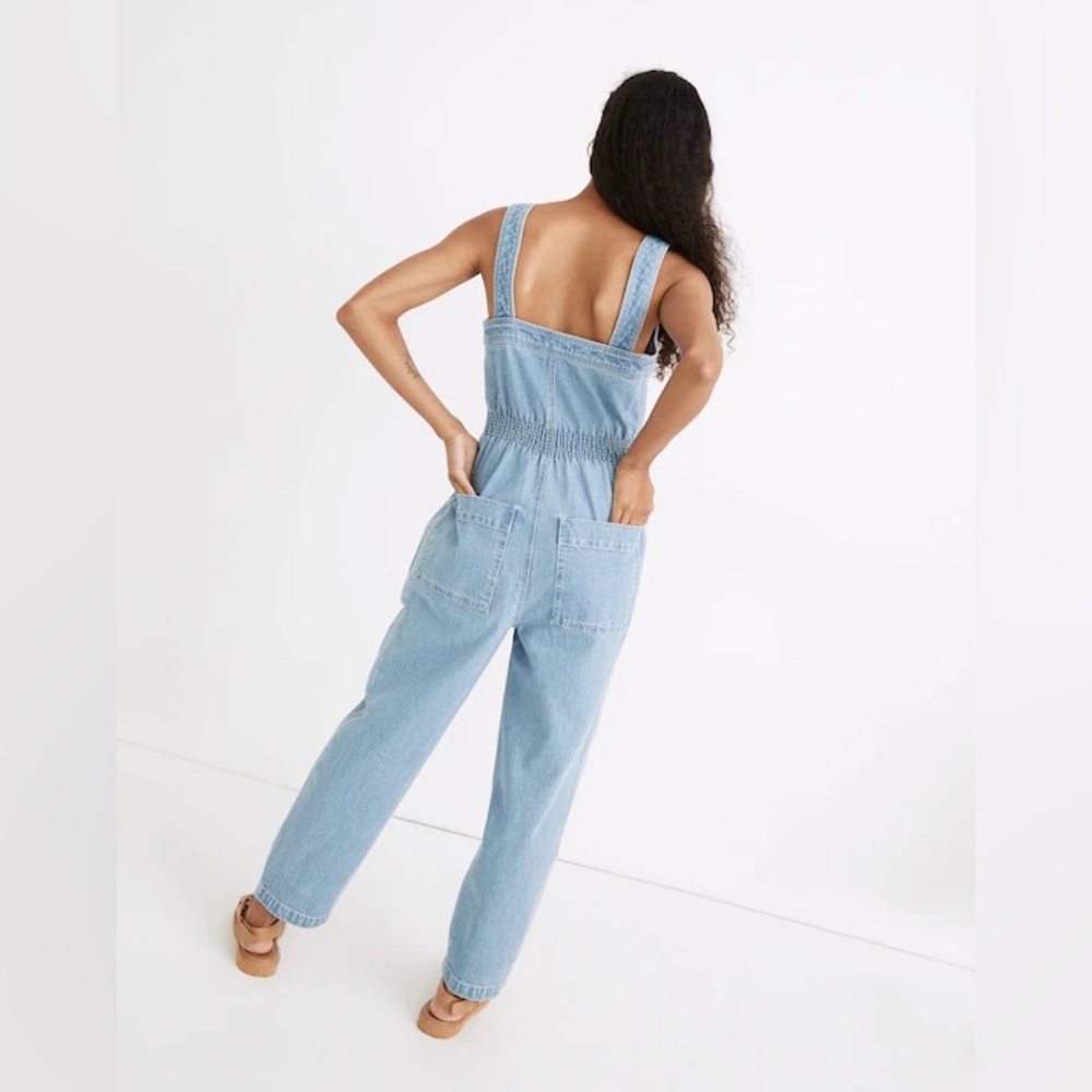 Madewell Petite Denim Zip Smock-Waist Jumpsuit Baisley Wash Womens SP - Picture 3 of 14